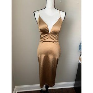 NWOT! Entry Gold Bodycon Open Back Dress